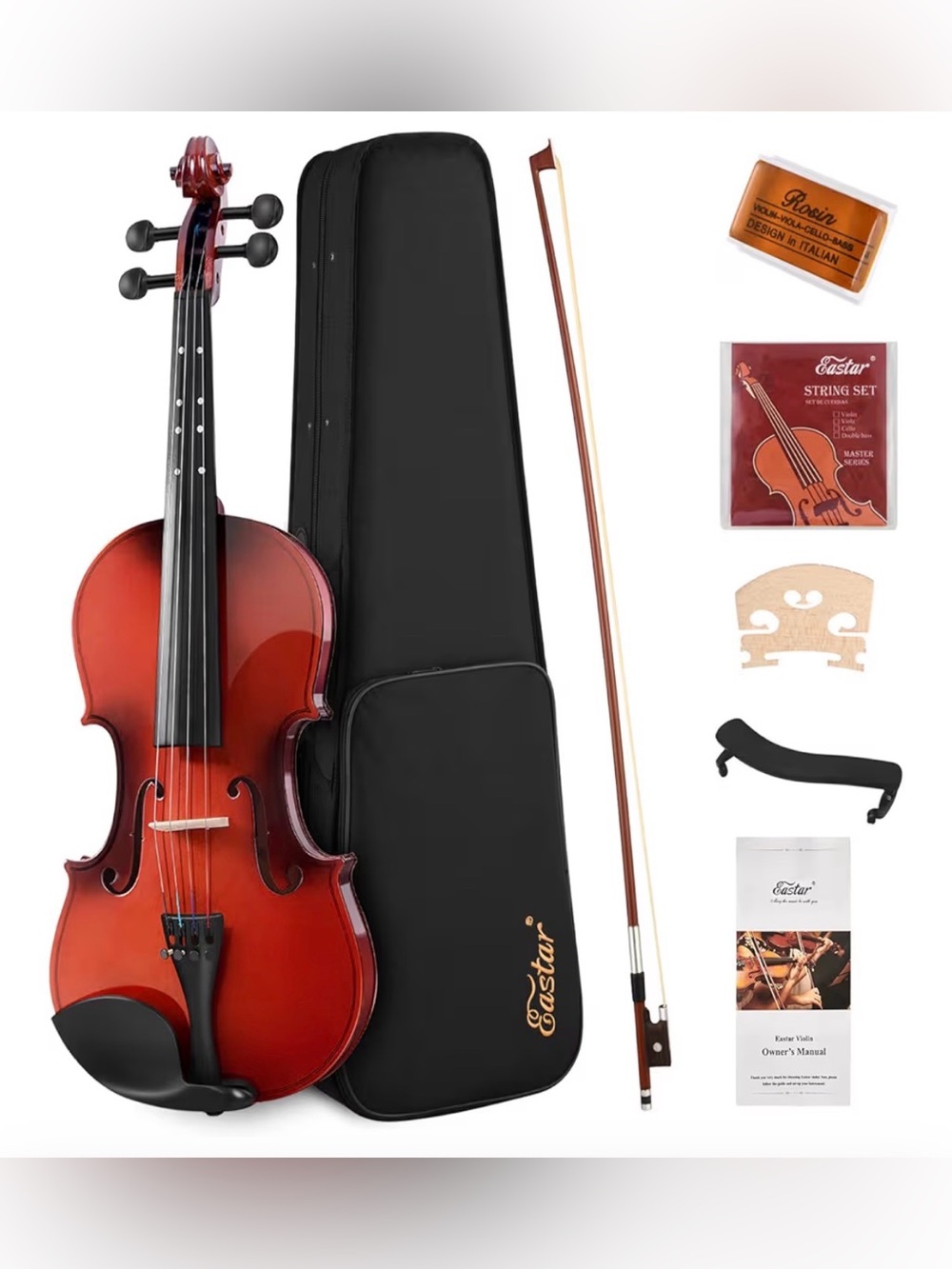 Eastar 1/4 glossy beginners Violin Outfit with Case. Lots of accessories EUC